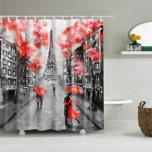 Red Paris Fabric Shower Curtain - Shower Curtain Emporium