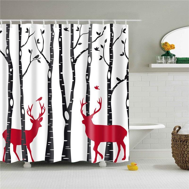 Red Reindeer Fabric Shower Curtain - Shower Curtain Emporium