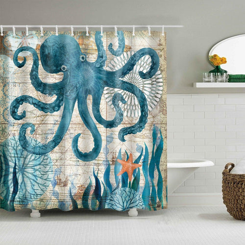 Rustic Octopus Fabric Shower Curtain - Shower Curtain Emporium