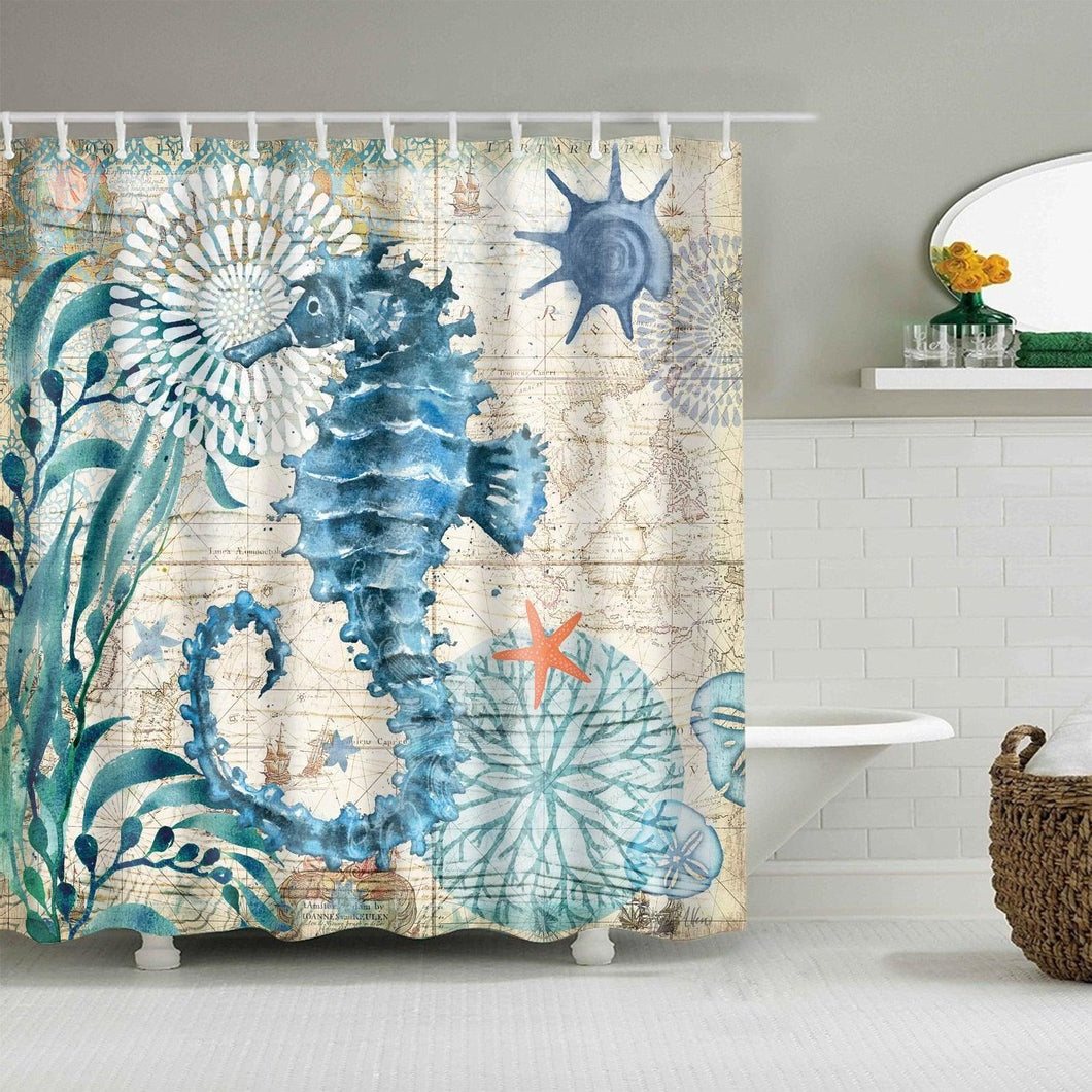 Rustic Seahorse Fabric Shower Curtain - Shower Curtain Emporium