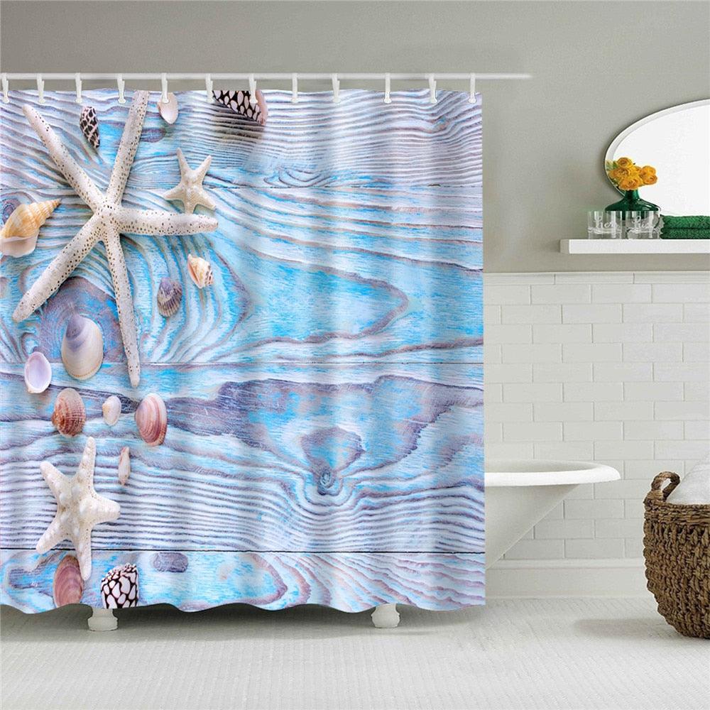 Rustic Starfish Shells Fabric Shower Curtain - Shower Curtain Emporium