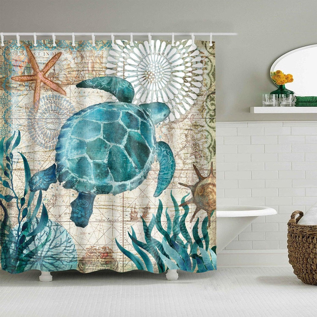 Rustic Turtle Fabric Shower Curtain - Shower Curtain Emporium