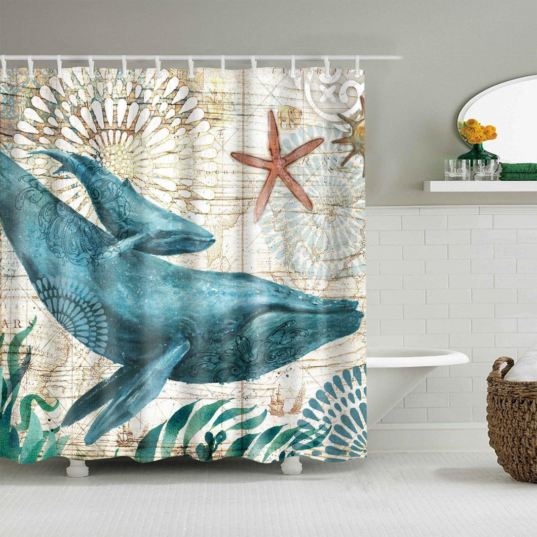 Rustic Whale Fabric Shower Curtain - Shower Curtain Emporium