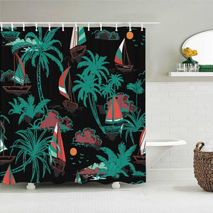 Sailboat Palms Fabric Shower Curtain - Shower Curtain Emporium