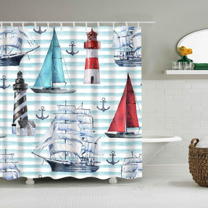 Sailboat Stripes Fabric Shower Curtain - Shower Curtain Emporium