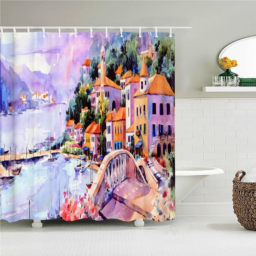 Seaside Villa Fabric Shower Curtain - Shower Curtain Emporium