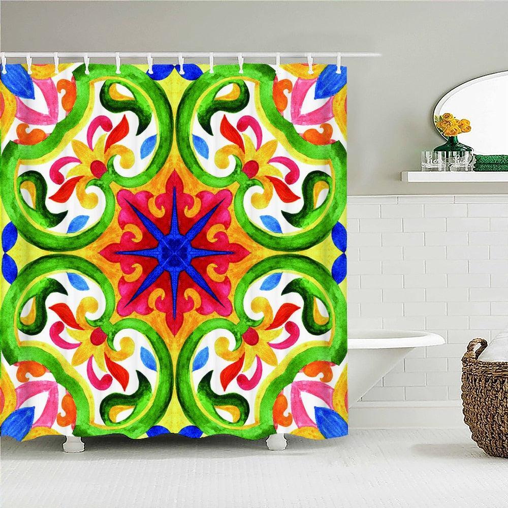 Southwestern Painted Tile Fabric Shower Curtain - Shower Curtain Emporium