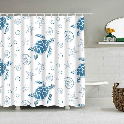 Starfish Turtle Pattern Fabric Shower Curtain - Shower Curtain Emporium