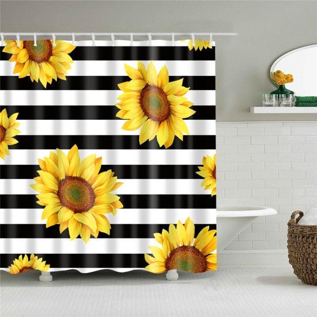 Sunflower Stripes Fabric Shower Curtain - Shower Curtain Emporium