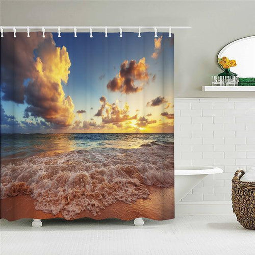 Sunrise Beach Waves Fabric Shower Curtain - Shower Curtain Emporium