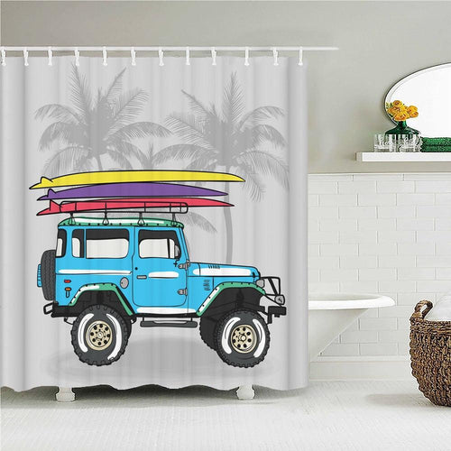 Surfboard Beach Buggy Fabric Shower Curtain - Shower Curtain Emporium