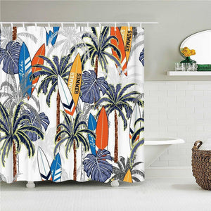 Surfboard Palms Fabric Shower Curtain - Shower Curtain Emporium