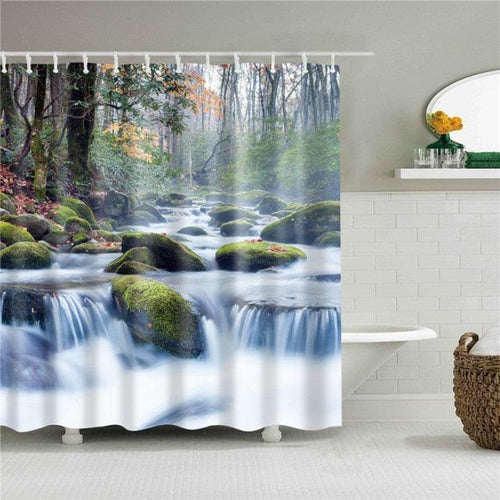 Tranquil Waterfall Fabric Shower Curtain - Shower Curtain Emporium