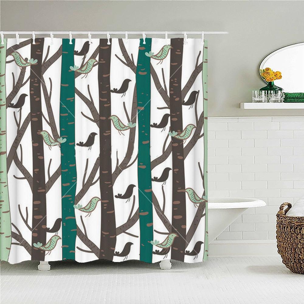 Tree Birds Fabric Shower Curtain - Shower Curtain Emporium