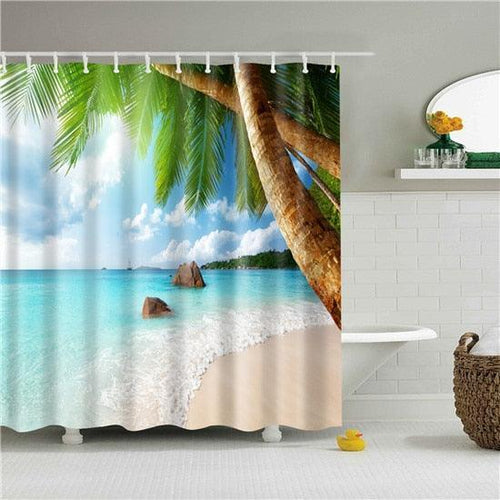 Tropical Beach Palm Fabric Shower Curtain - Shower Curtain Emporium