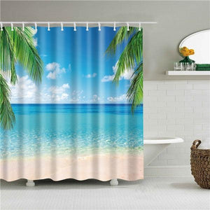 Tropical Beach View Fabric Shower Curtain - Shower Curtain Emporium