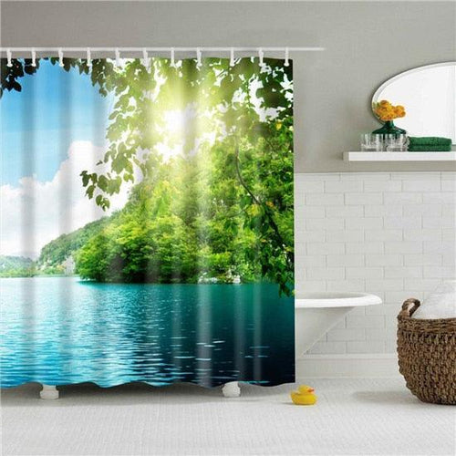 Tropical Lagoon Mornings Fabric Shower Curtain - Shower Curtain Emporium