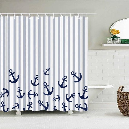 Vertical Striped Anchors Fabric Shower Curtain - Shower Curtain Emporium