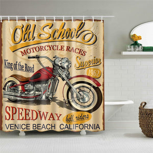 Vintage Motorcycle Fabric Shower Curtain - Shower Curtain Emporium