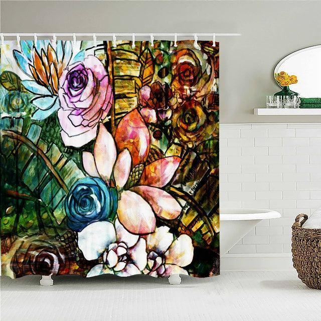 Watercolor Floral Fabric Shower Curtain - Shower Curtain Emporium