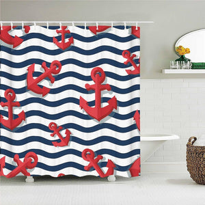 Wavey Anchors Fabric Shower Curtain - Shower Curtain Emporium
