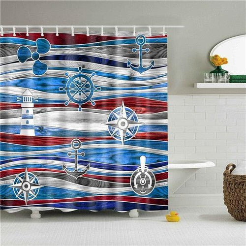 Wavey Nautical Lines Fabric Shower Curtain - Shower Curtain Emporium