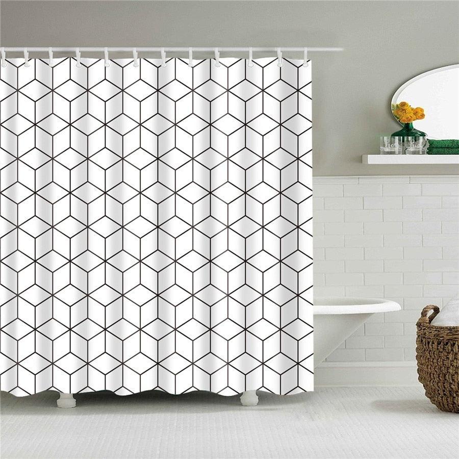 White Cubed Pattern Fabric Shower Curtain - Shower Curtain Emporium