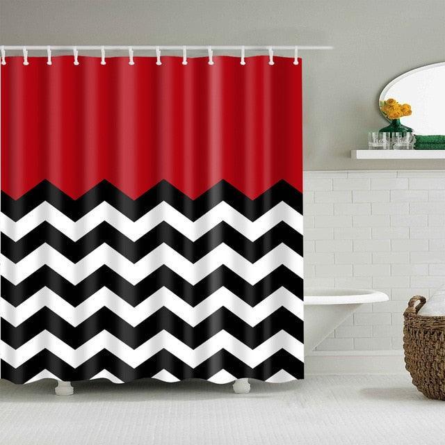 Zigzag Red Bold Fabric Shower Curtain - Shower Curtain Emporium